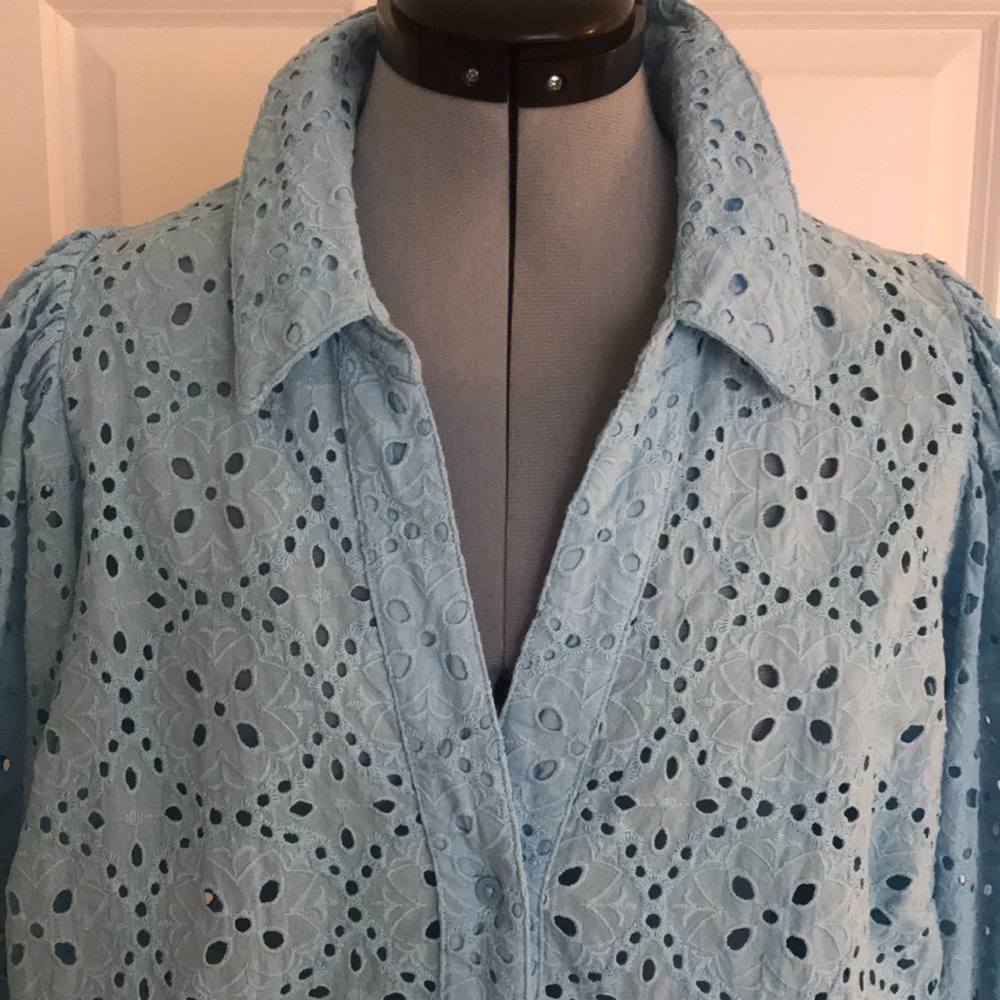 On 34th Blue Cool Eyelet Blouse Top Spring Plus Size Curve Loving Size… - Picture 3 of 15